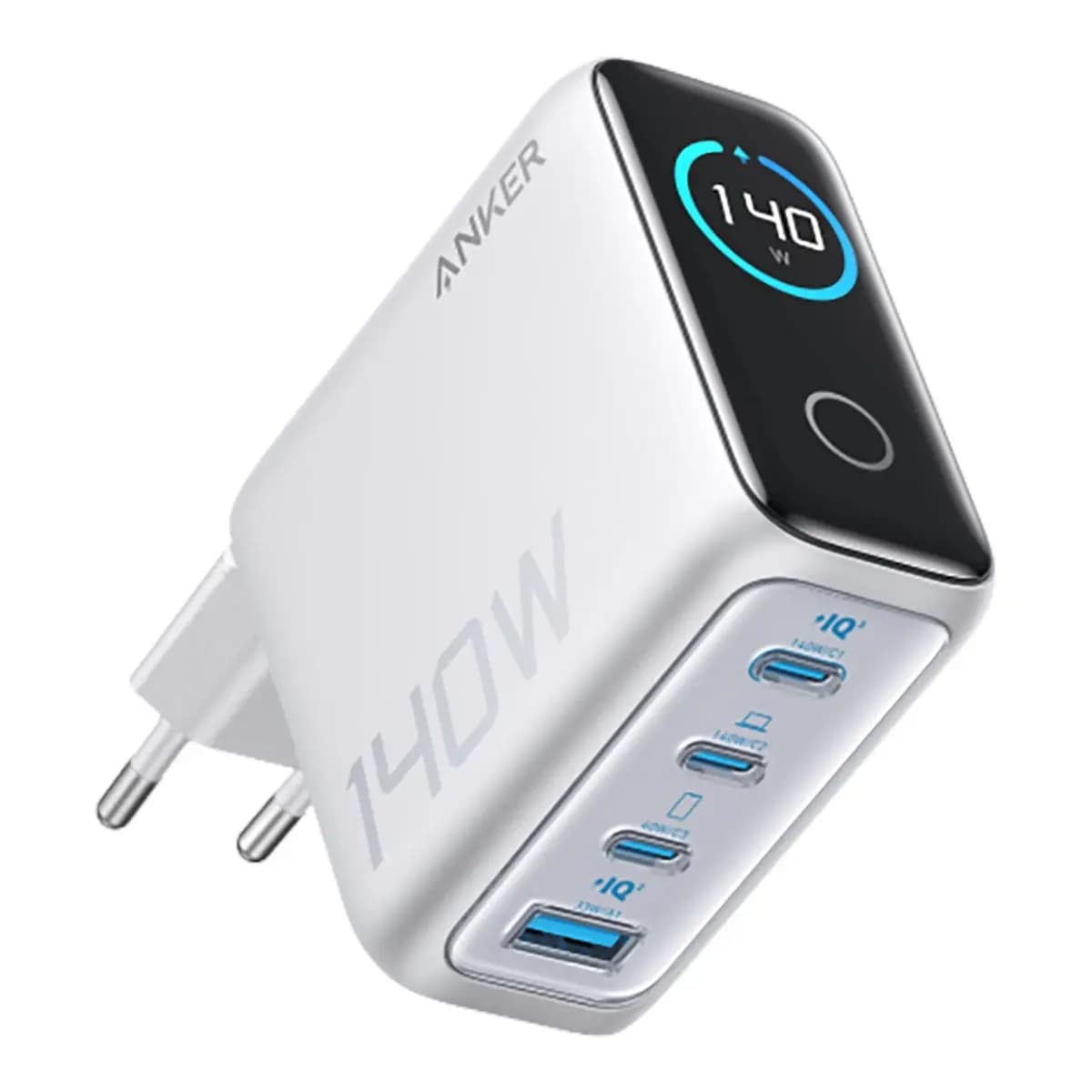 ANKER Punjač 140W 4-Port PD 3.1, GaN Technology, LCD Display, USB-C Cable Silver