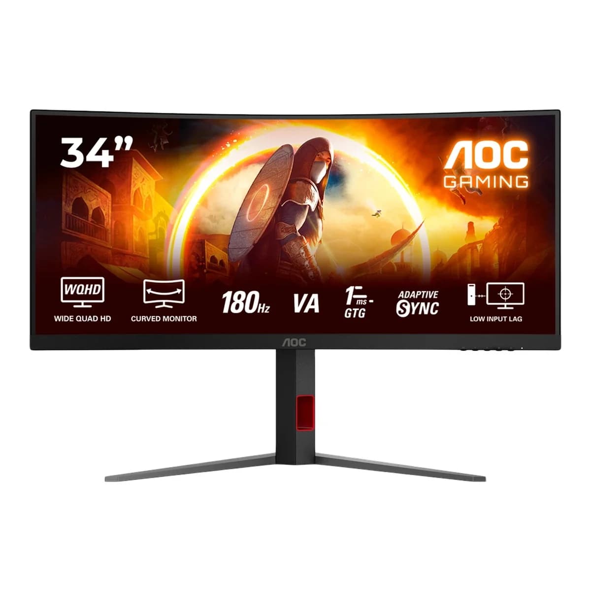 AOC Monitor Gaming CU34G4 34" 3440x1440, Fast VA Panel, 180Hz, 0.5ms MPRT (1ms GtG), Zakrivljeni, FreeSync Premium, HDR10, HDMI, DP, Full Ergo