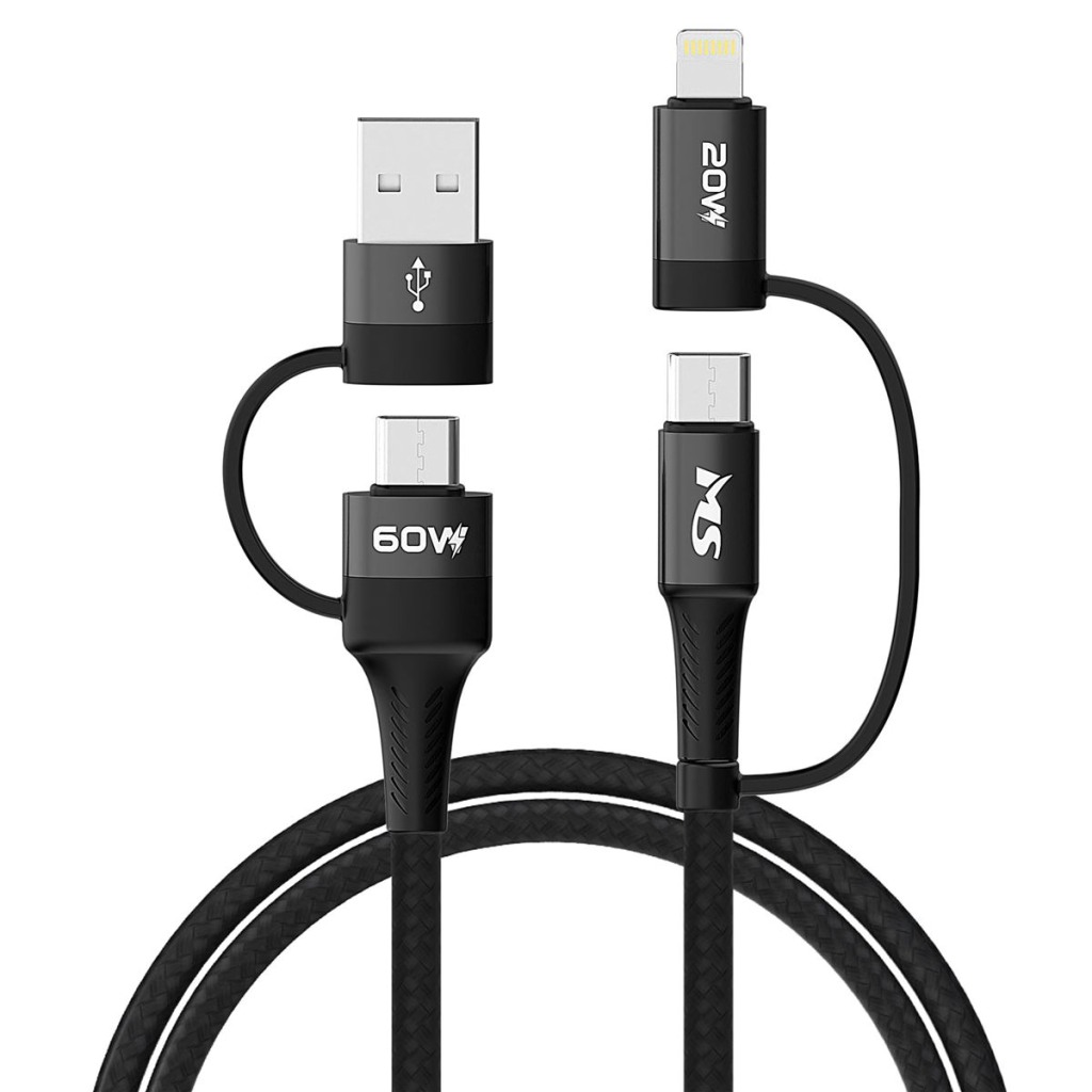 MS CABLE USB-A/C ->Type C/Lightning, 4-1, PD, 1m, MS, crni