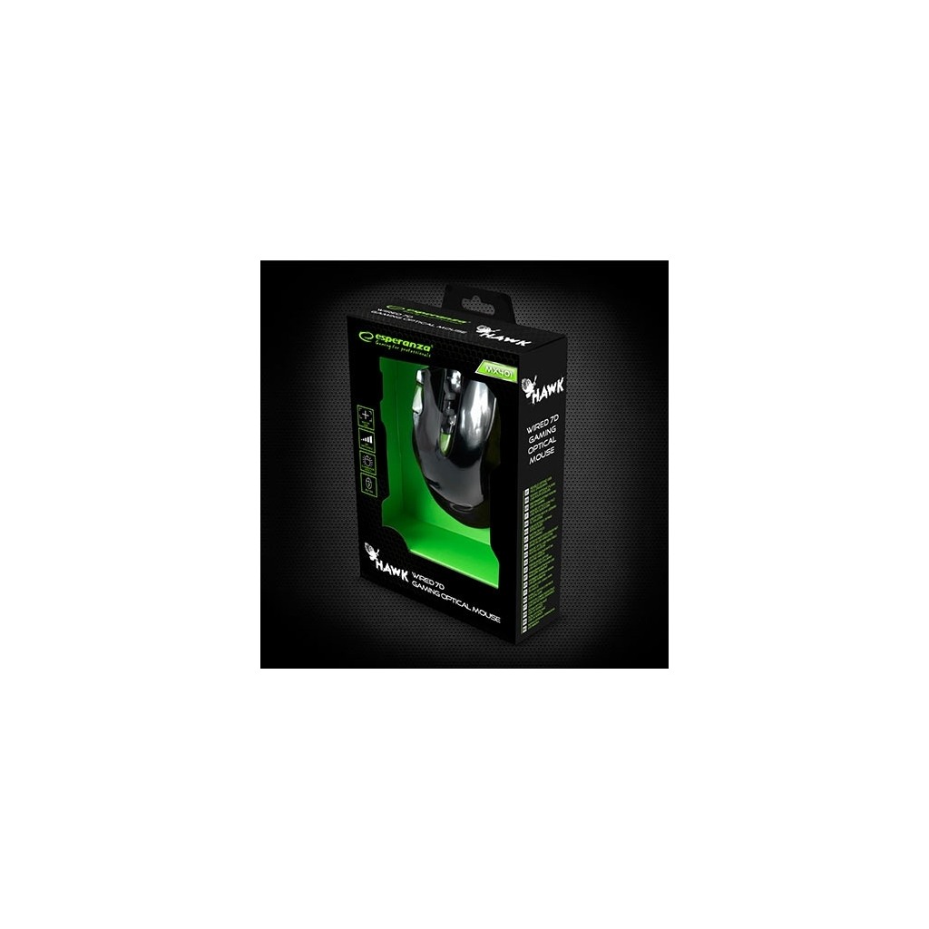 Miš ESPERANZA GAMING HAWK 7D MX401, BLACK-GREEN, 2400dpi, double-click, ergonomic, EGM401KG - Image 2