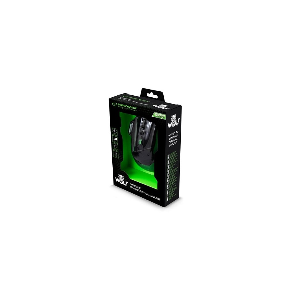 Miš ESPERANZA GAMING WOLF 7D MX201, green, 2400dpi, double-click, ergonomic, EGM201G