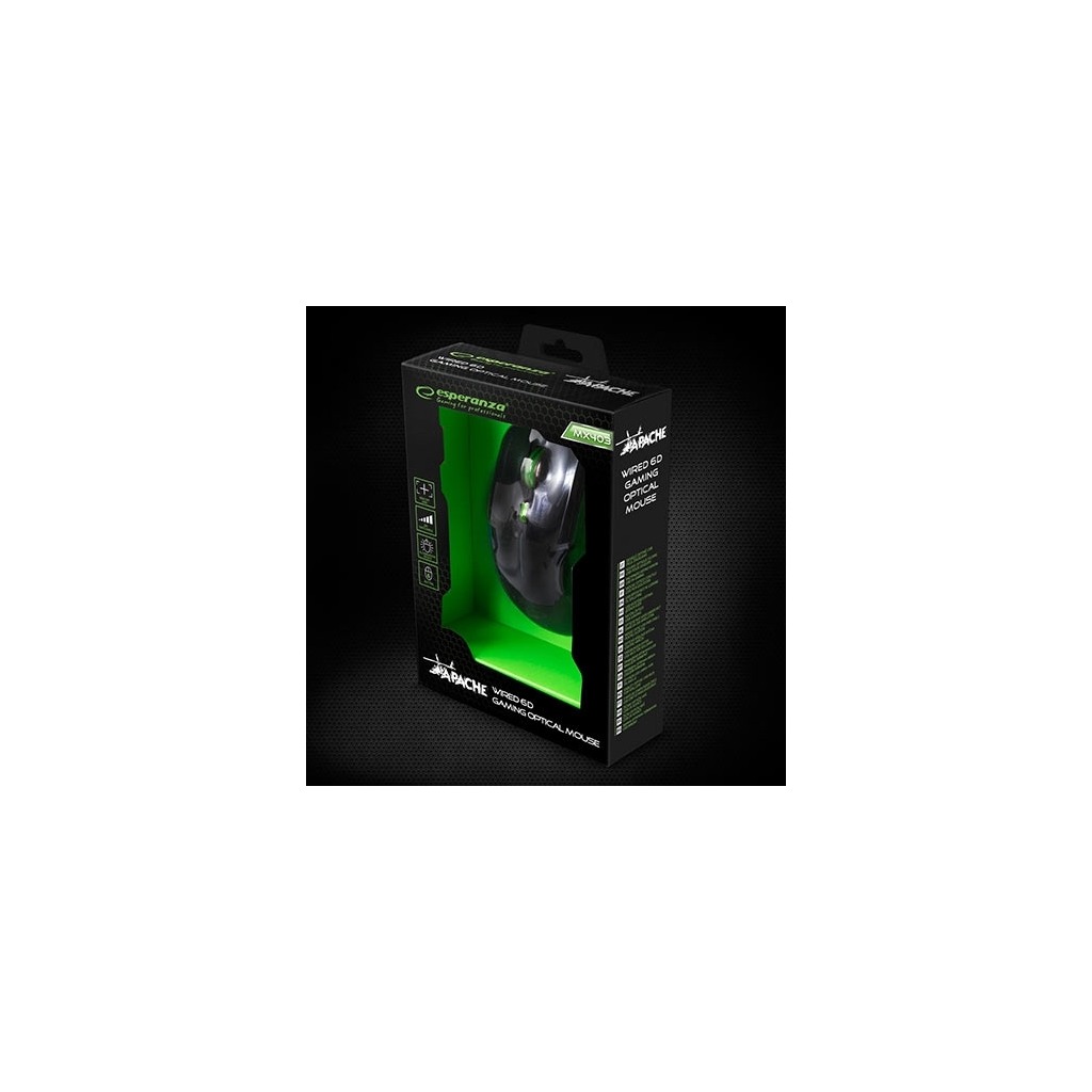 Miš ESPERANZA GAMING APACHE 6D MX403, GREEN, 2400dpi, ergonomic, EGM403G