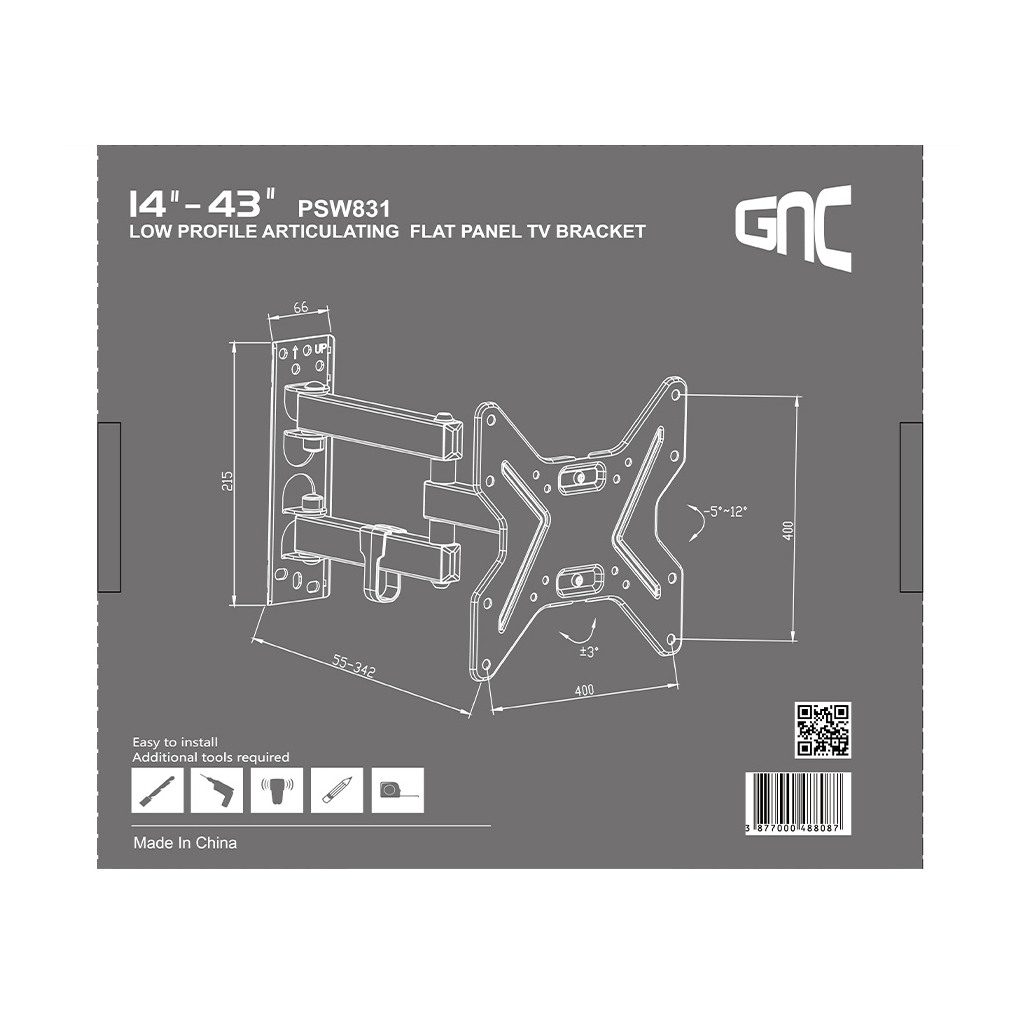 Zidni nosač GNC PSW831, 14-43", 25kg, VESA 200x200, nagib - Image 2