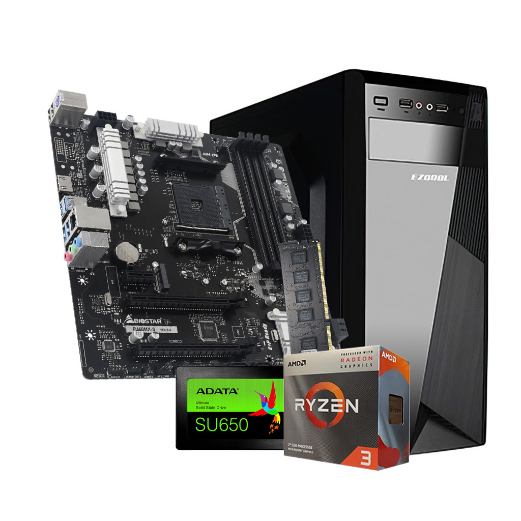 GNC BUSINESS 4 RYZEN 3 3200G 3.6GHz,Radeon Vega 8, MB BIOSTAR B450MX-S, RAM DDR4 8GB 2666MHz, SSD 240 GB, WIN 11 PRO, OFFICE HOME AND BUSINESS 2019