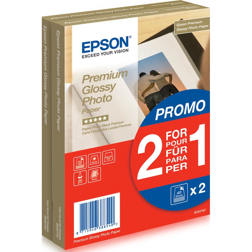 EPSON Papir Premium Glossy 10x15, 2x40l, 255 g/m2