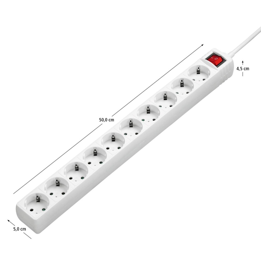 Produžni kabl Hama sa 10 utičnica, 3m, bijeli - Image 2