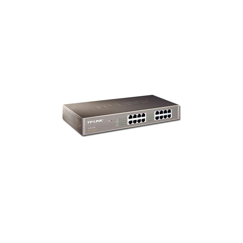 TP-Link 16-Port Gigabit Desktop/Rackmount Switch 16 10/100/1000M RJ45 ports 1U 13-inch rack-mountable steel case energy-efficient