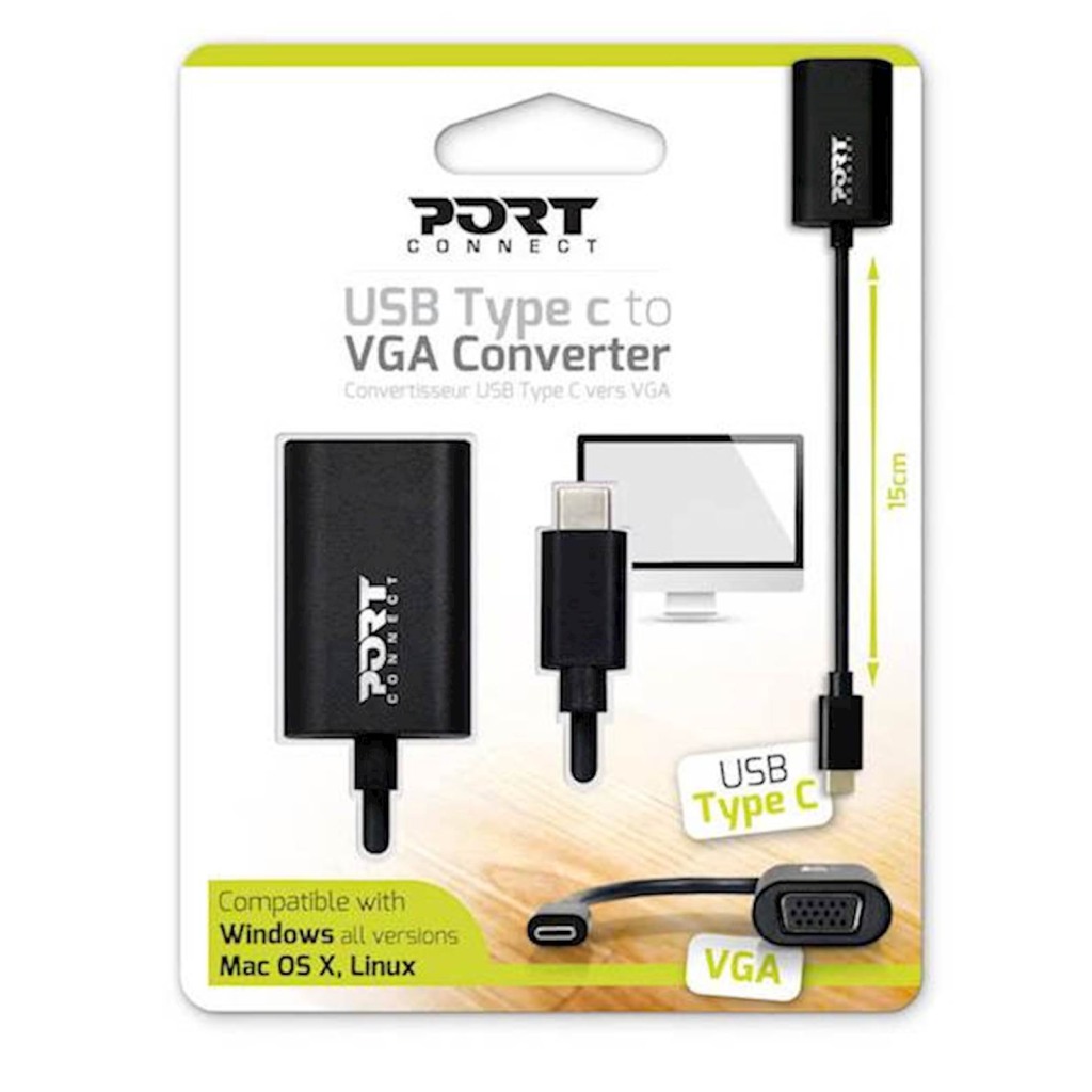 Adapter PORT USB-C u VGA, rezolucija: 1920 x 1200 ili 1080p