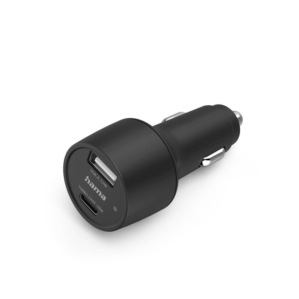 Punjač za auto HAMA, 30W, USB-C+USB-A, crni