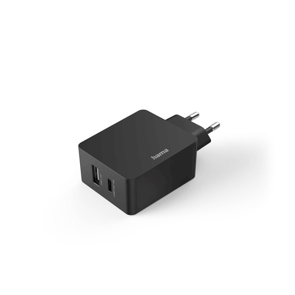 Punjač HAMA USB-C + USB-A, baza, 30W, crni QC