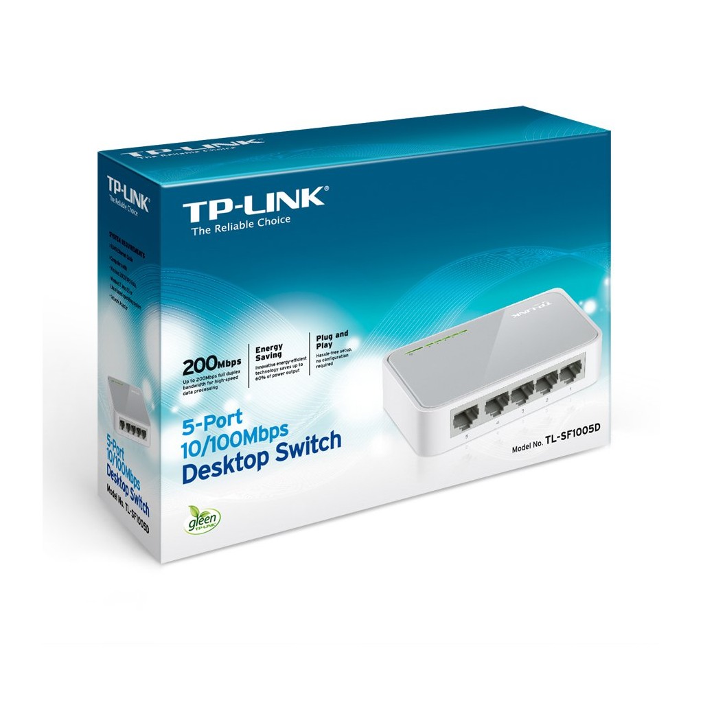 Switch TP-Link TL-SF1005D 5-Port RJ45 10/100Mbps desktop switch Fanless Auto Negotiation/Auto MDI/MDIX Plastic case