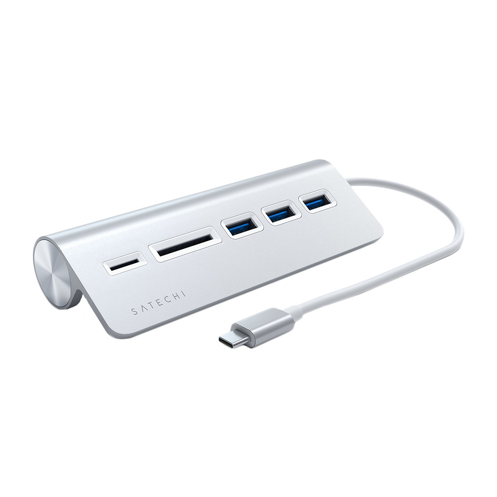 Satechi Aluminium Type-C USB Hub 3x USB 3.0 Micro/SD Card Reader - Silver