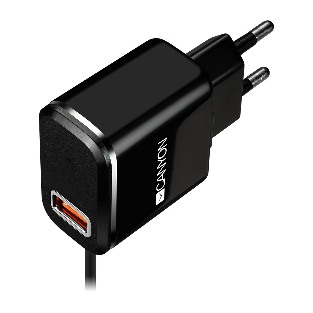 CANYON charger H-041 2.1A/USB-A built-in MicroUSB Black Silver - Image 2