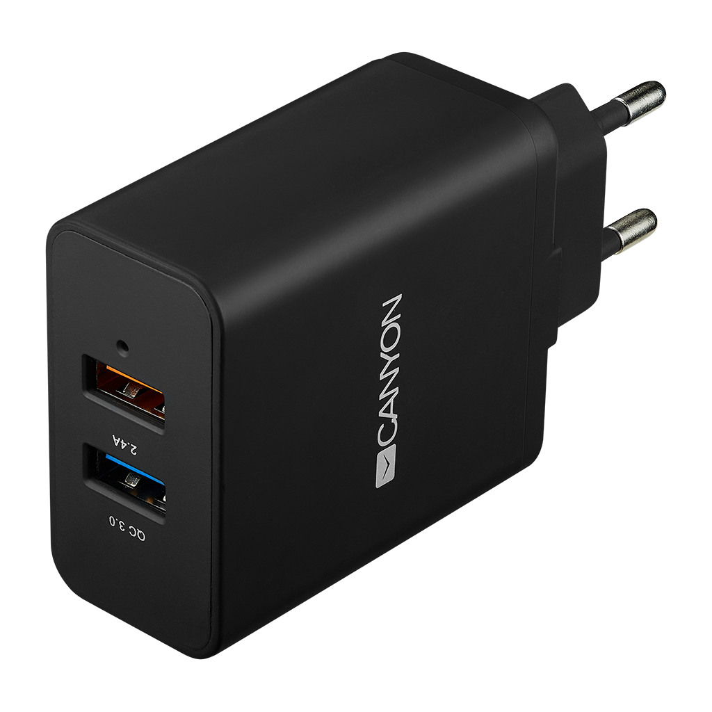 CANYON H-07 Universal 2xUSB AC charger in wall with over-voltage protection1 USB with Quick Charger