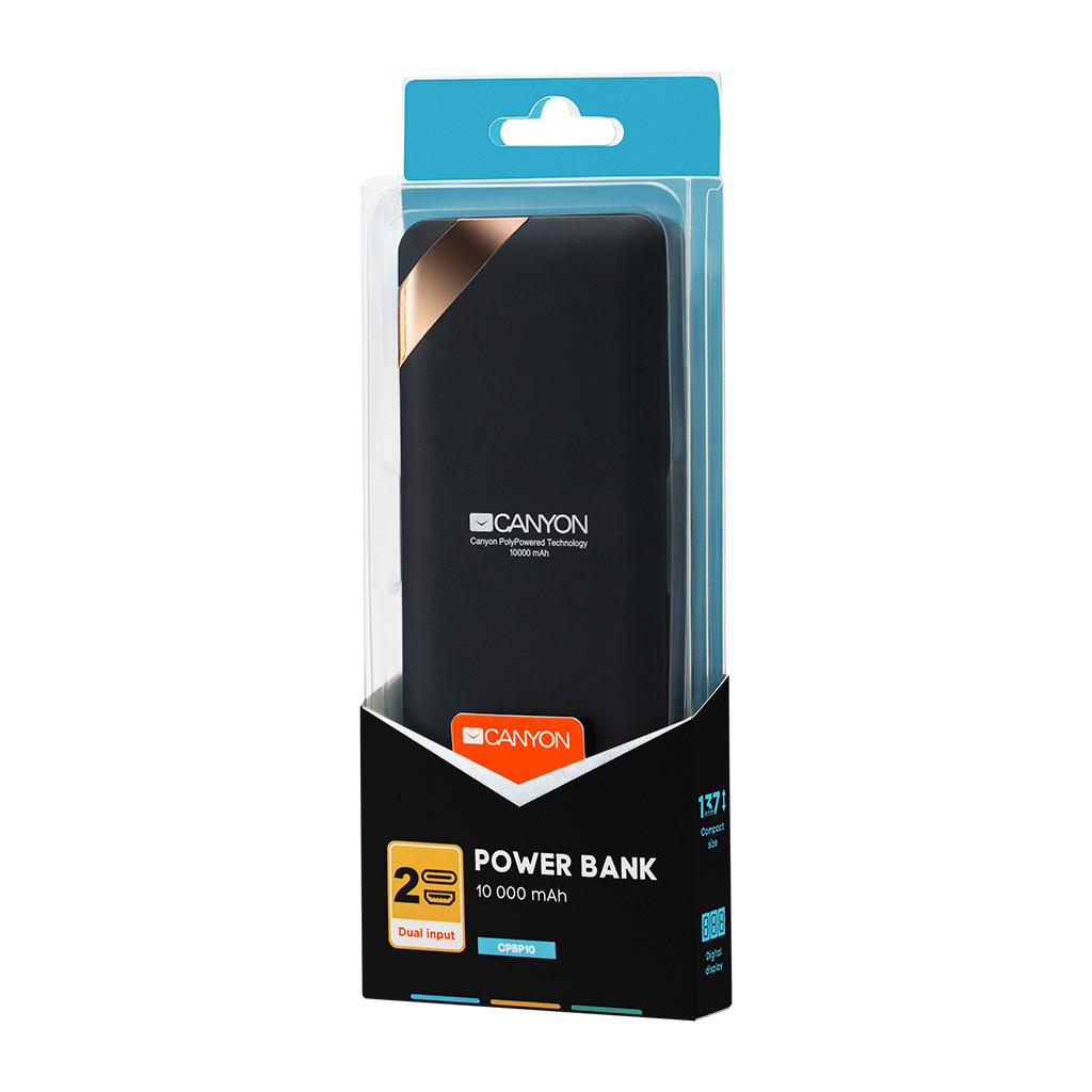 CANYON Power Bank Napajanja PB-102 Black - Visoka Gustoća, Kompaktna Veličina, Brzo Punjenje, Višestruka Zaštita