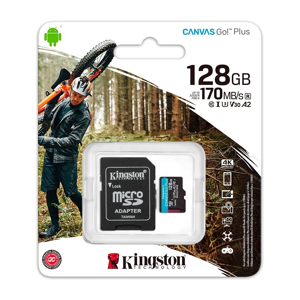 Kingston 128GB microSDXC Canvas Go Plus 170R A2 U3 V30 Card + ADP EAN: 740617301182