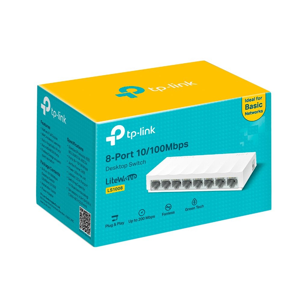 TP-Link LiteWave 8-Port 10/100Mbps Desktop Switch 8 10/100Mbps RJ45 Ports Desktop Plastic Case Green Ethernet