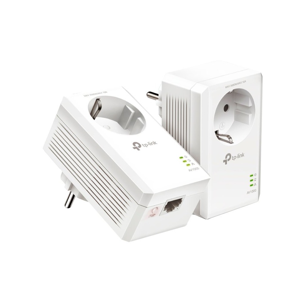 TP-Link AV1000 Passthrough Powerline KIT  Broadcom 1 Gigabit Ports 1000Mbps Powerline HomePlug AV2 Green