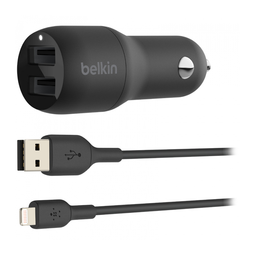 Belkin Dual USB-A Car Charger 24W + USB-A to Lightning Cable