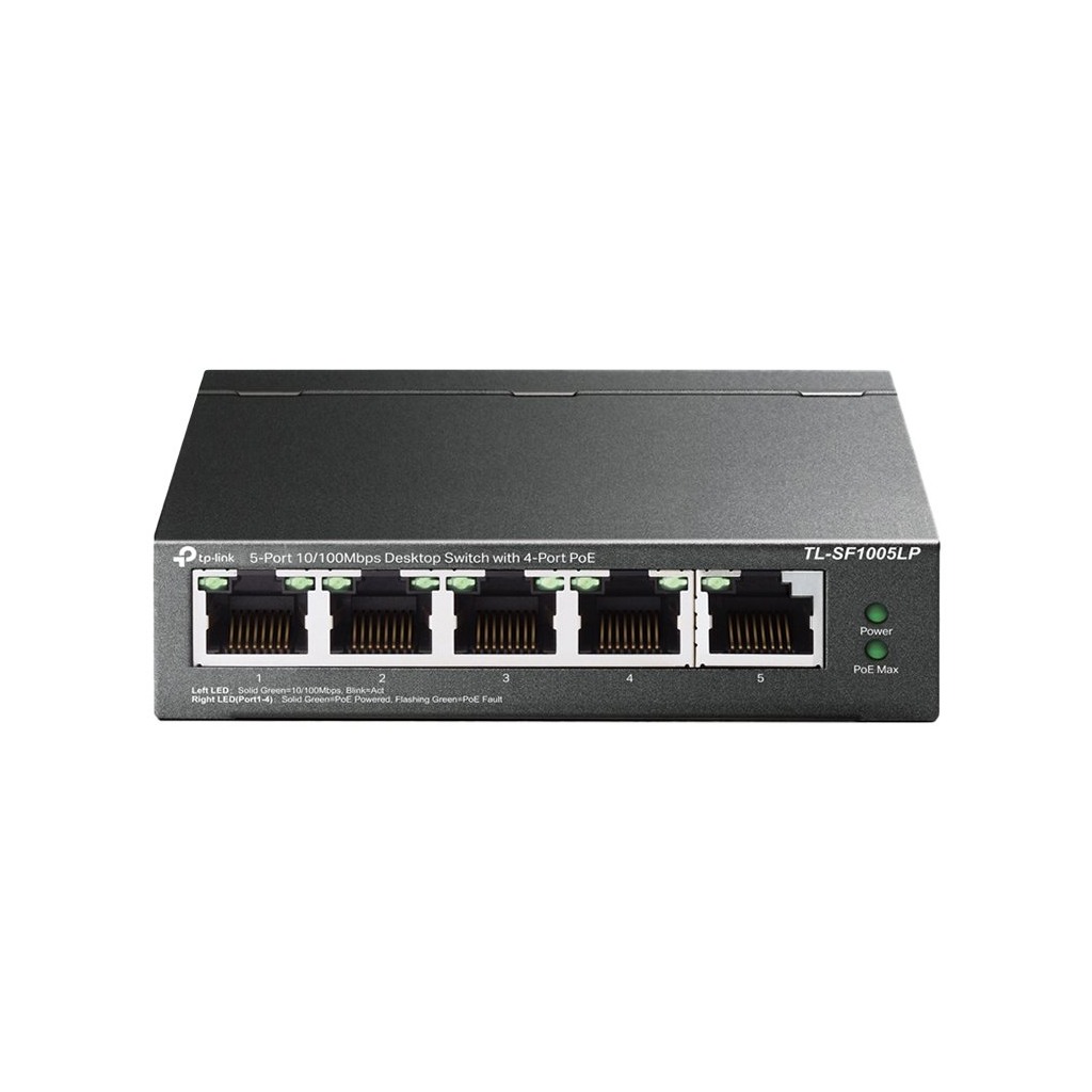 TP-Link TL-SF1005LP 5-Port 10/100Mbps Desktop Switch with 4-Port PoE+ 41 W total PoE budget PoE