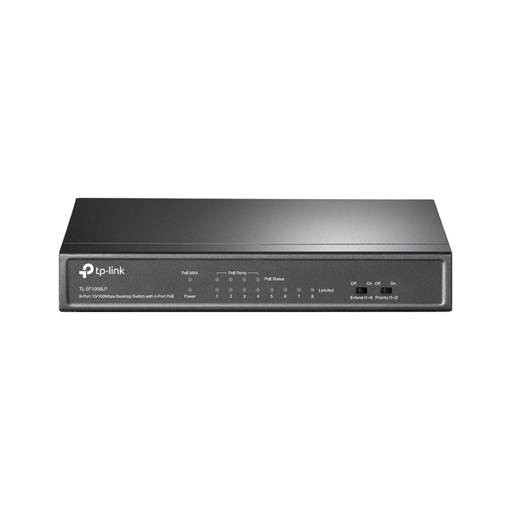 TP-Link Switch 8-Port 10/100Mbps Unmanaged Switch with 4-Port PoE metal case desktop mount PoE budget 41W.