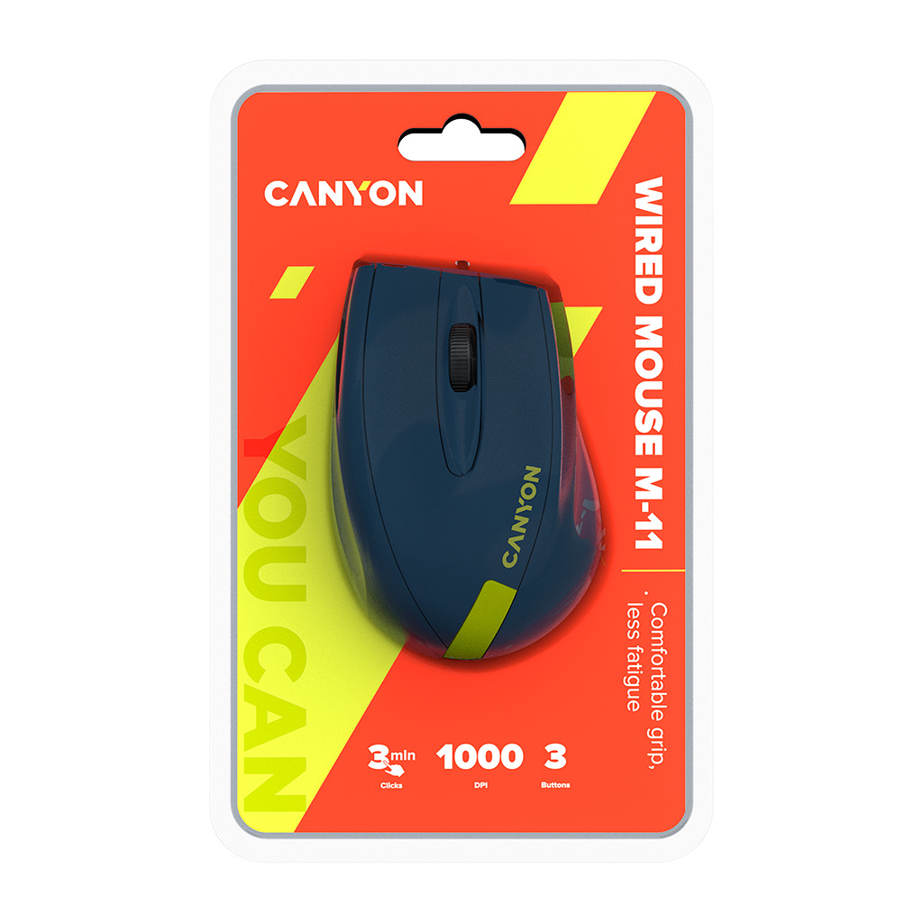 CANYON Wired Optical Mouse with 3 keys DPI 1000 With 1.5M USB cableBlue-Yellowsize 68*110*38mmweight:0.072kg - Image 5