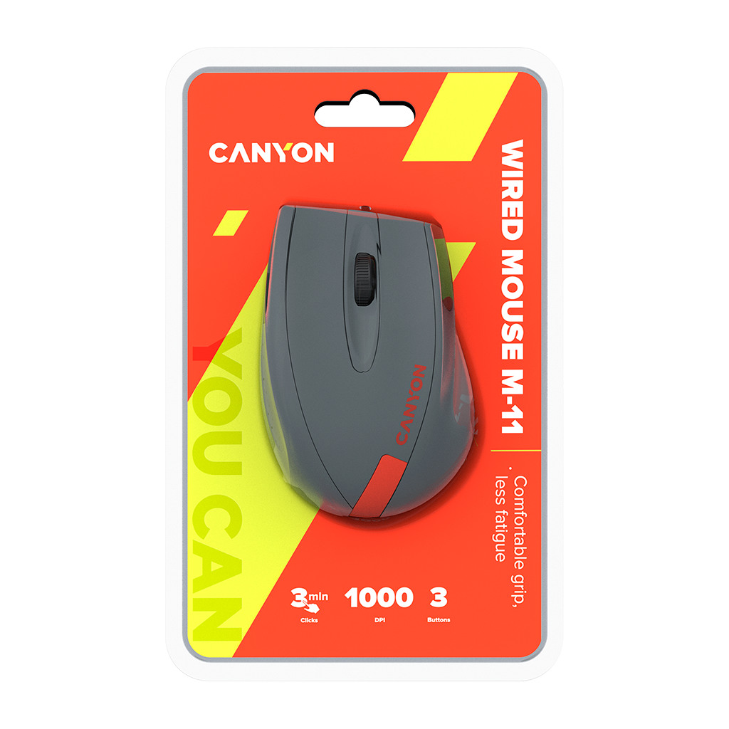 CANYON Wired Optical Mouse with 3 keys DPI 1000 With 1.5M USB cableGray-Redsize 68*110*38mmweight:0.072kg - Image 5