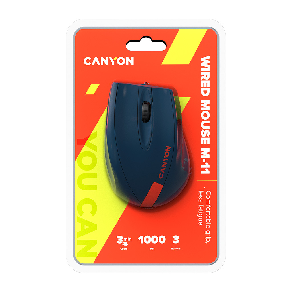 CANYON M-11 Wired Optical Mouse with 3 keys DPI 1000 With 1.5M USB cableBlue-Redsize 68*110*38mmweight:0.072kg - Image 5