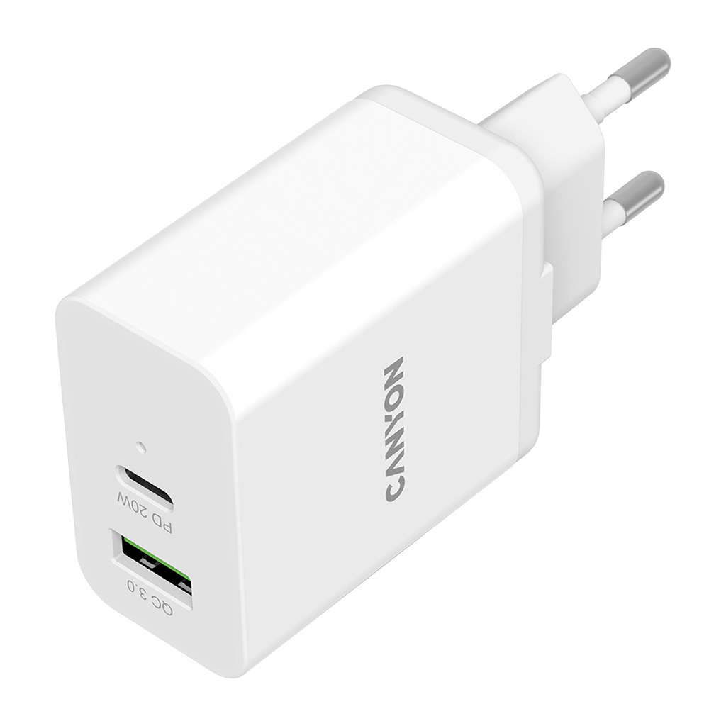 Canyon PD 20W/QC3.0 18W WALL Charger with 1-USB A+ 1-USB-C   Input: 100V-240V Output: - Image 2