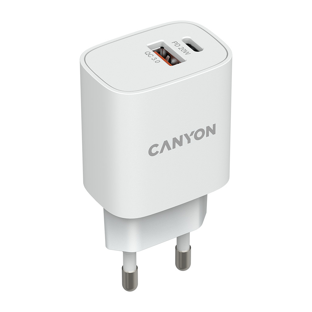 CANYON H-20-04 PD 20W/QC3.0 18W WALL Charger with 1-USB A+ 1-USB-C   Input: 100V-240V - Image 2