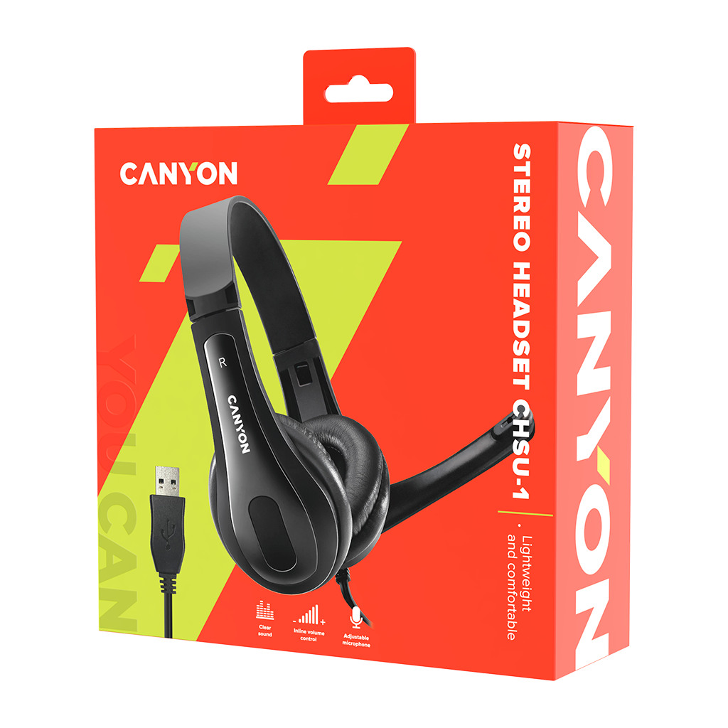 CANYON CHSU-1 basic PC headset with microphone USB plug leather pads Flat cable length 2.0m - Image 5