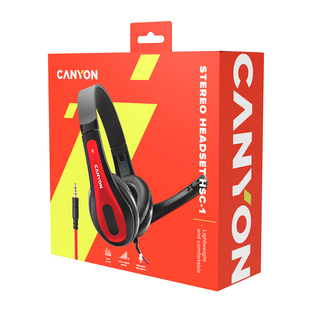 CANYON HSC-1 basic PC headset with microphone combined 3.5mm plug leather pads Flat cable length - Image 6