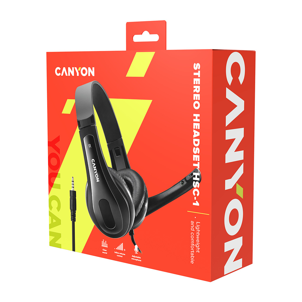 CANYON HSC-1 basic PC headset with microphone combined 3.5mm plug leather pads Flat cable length - Image 6