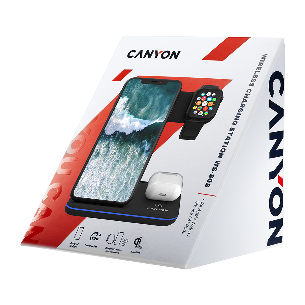 CANYON WS-303 3in1 Wireless charger with touch button for Running water light Input 9V/2A 12V/2A - Image 6