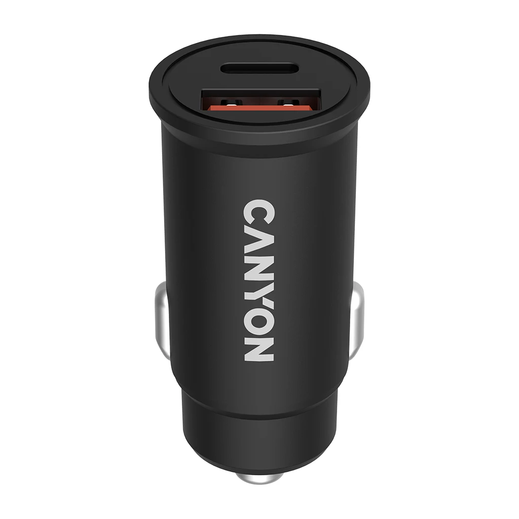 Canyon PD 30W/QC3.0 18W Pocket size car charger  with 1-USB A+ 1-USB-C Input: DC12V-24V