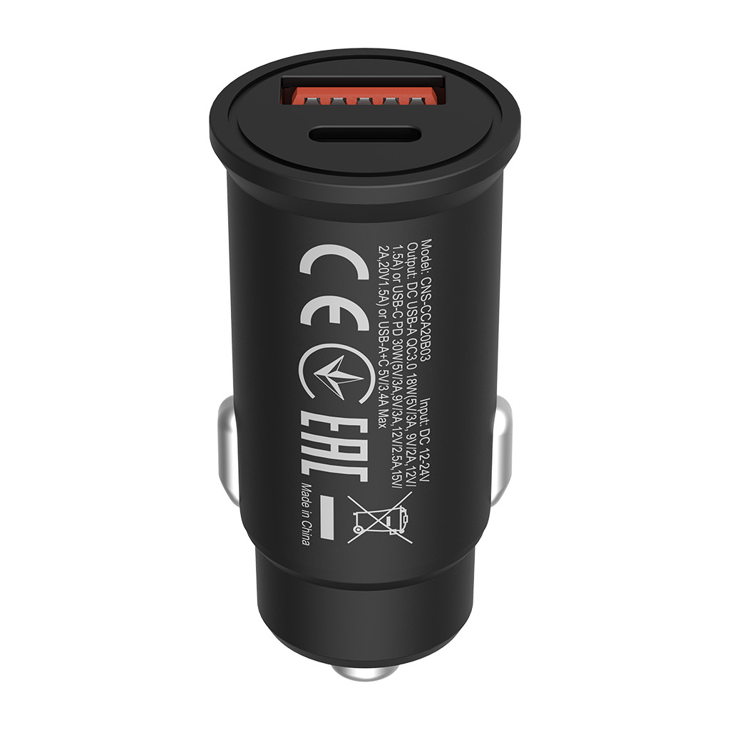 Canyon PD 30W/QC3.0 18W Pocket size car charger  with 1-USB A+ 1-USB-C Input: DC12V-24V - Image 2