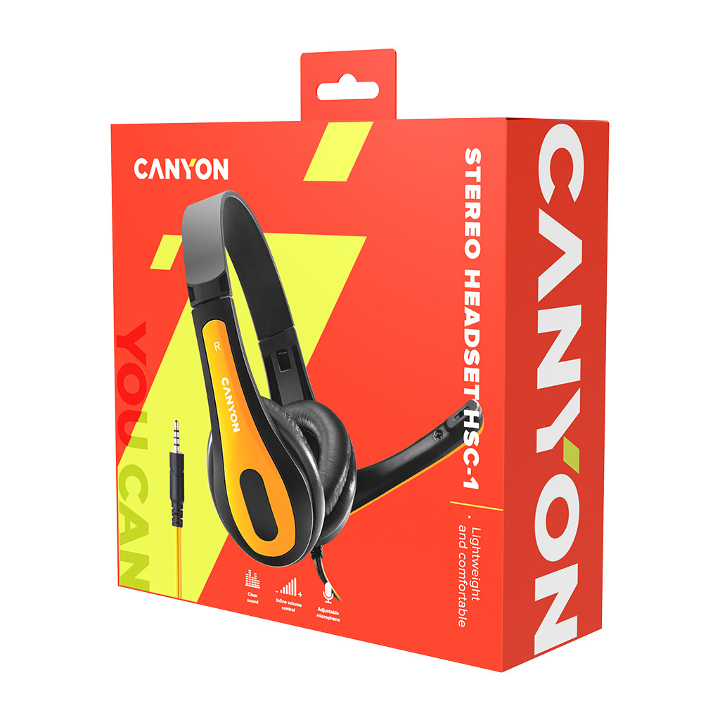 CANYON HSC-1 basic PC headset with microphone combined 3.5mm plug leather pads Flat cable length - Image 6