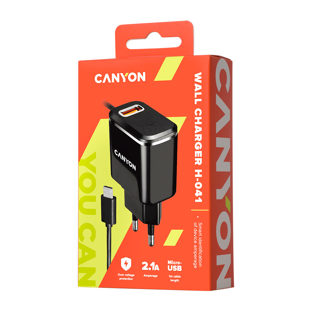 CANYON charger H-041 2.1A/USB-A built-in MicroUSB Black Silver - Image 4