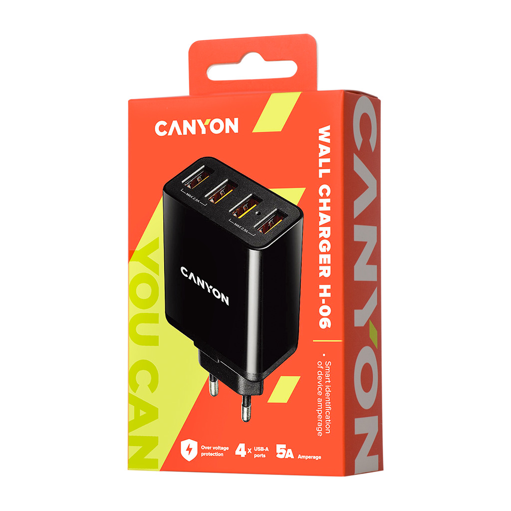 CANYON H-06 Universal 4xUSB AC charger in wall with over-voltage protection Input 100V-240V Output 5V-5A - Image 2