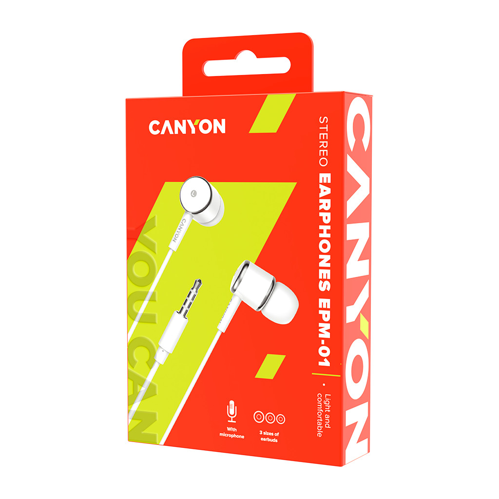 CANYON EPM- 01 Stereo earphones with microphone White cable length 1.2m 23*9*10.5mm0.013kg - Image 3