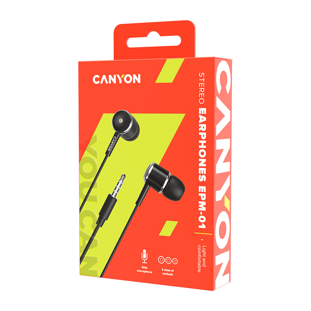 CANYON EPM- 01 Stereo earphones with microphone Black cable length 1.2m 23*9*10.5mm0.013kg - Image 3