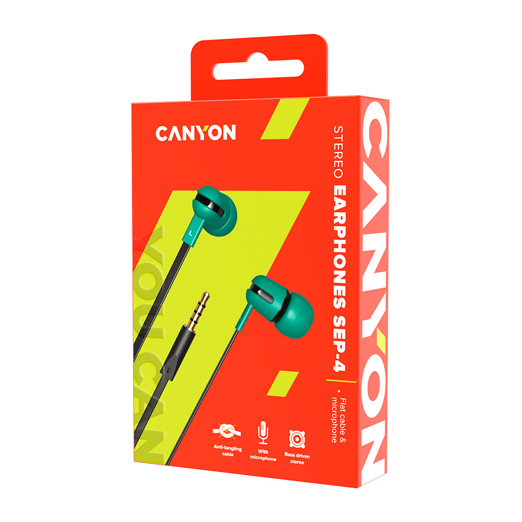 CANYON SEP-4 Stereo earphone with microphone 1.2m flat cable Green 22*12*12mm 0.013kg - Image 2