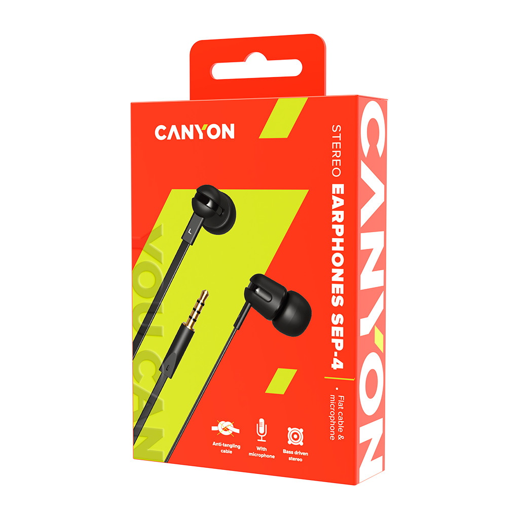 CANYON SEP-4 Stereo earphone with microphone 1.2m flat cable Black 22*12*12mm 0.013kg - Image 3