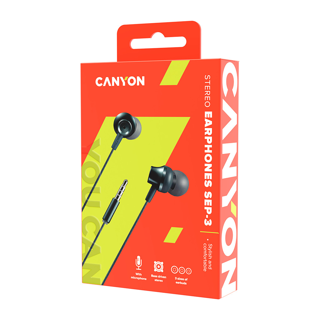 CANYON SEP-3 Stereo earphones with microphone metallic shell cable length 1.2m Dark Gray 22*12.6mm 0.012kg - Image 3