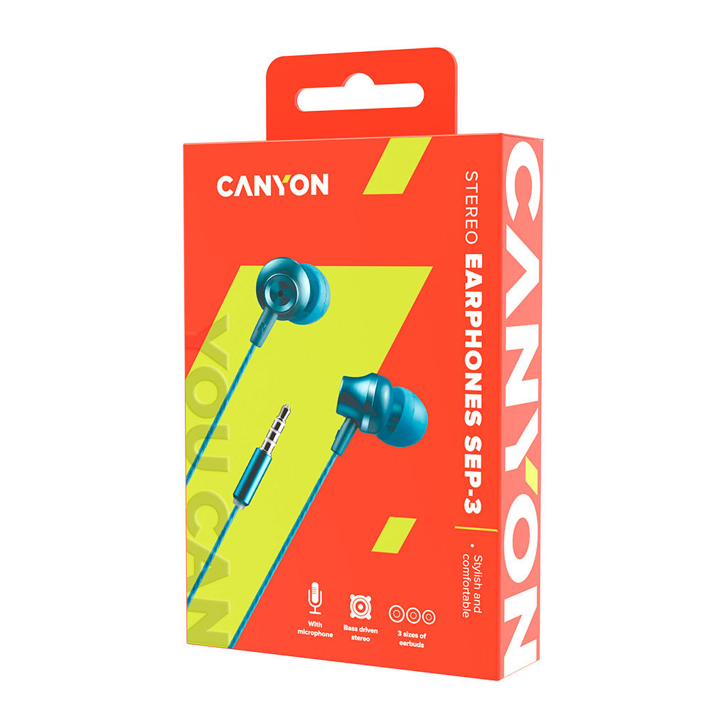 CANYON SEP-3 Stereo earphones with microphone metallic shell cable length 1.2m Blue-green 22*12.6mm 0.012kg - Image 3