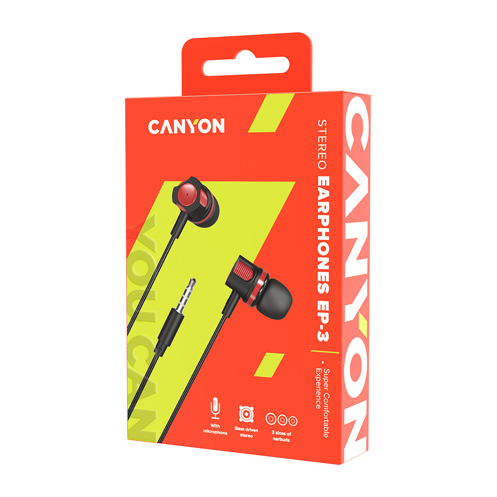 CANYON EP-3 Stereo earphones with microphone Red cable length 1.2m 21.5*12mm 0.011kg