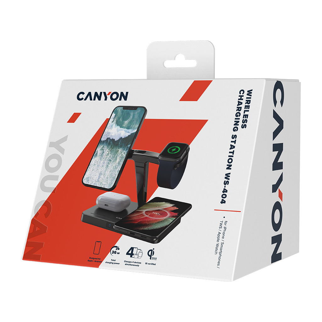 CANYON WS-404 4in1 Wireless charger with input 12V3A DC Eu adapter  Output 15W/10W/7.5W/5W 161*105*138mm - Image 3