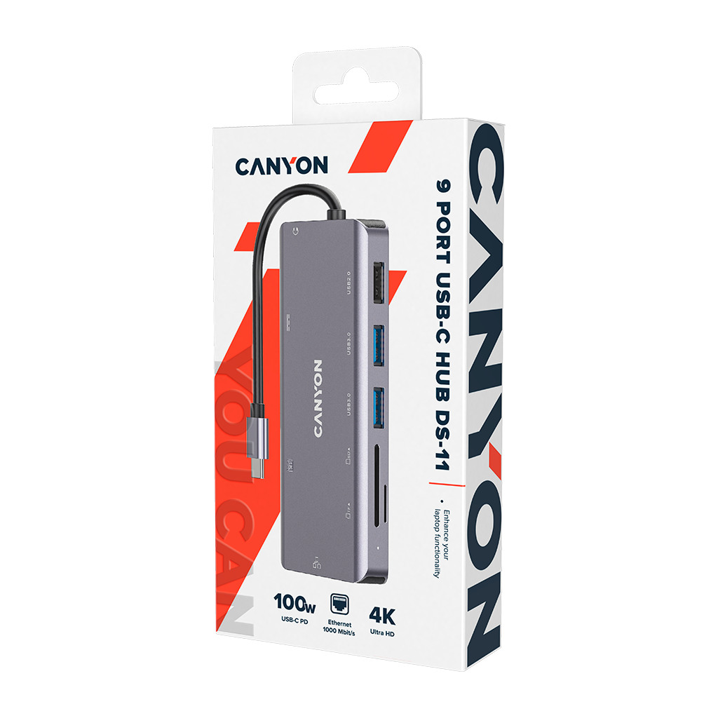 CANYON 9 in 1 USB C hub with 1*HDMI: 4K*30Hz1*Gigabit Ethernet 1*Type-C PD charging port - Image 2