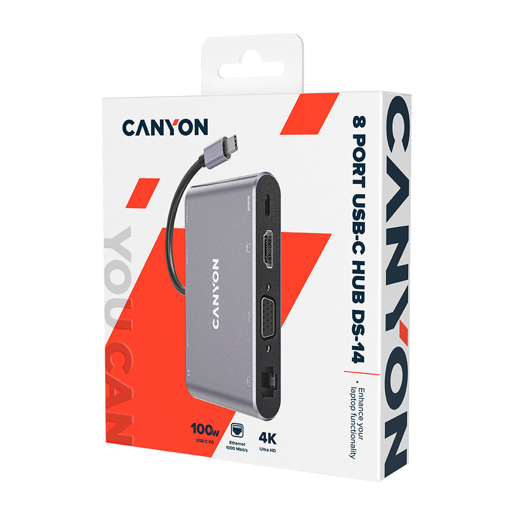 CANYON  8 in 1 USB C hub with 1*HDMI: 4K*30Hz 1*VGA 1*Type-C PD charging port - Image 2