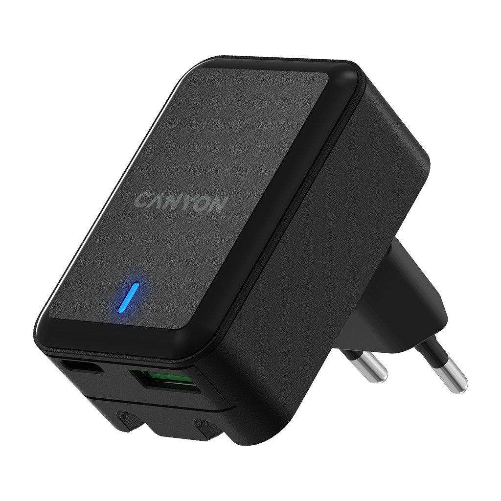 CANYON H-20Т PD 20W/QC3.0 18W WALL Charger with 1-USB A+ 1-USB-C Input: 100V-240V Output: 1